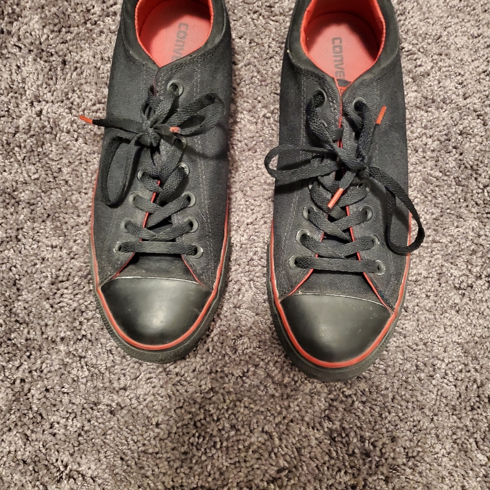 Mens red and black converse shoes